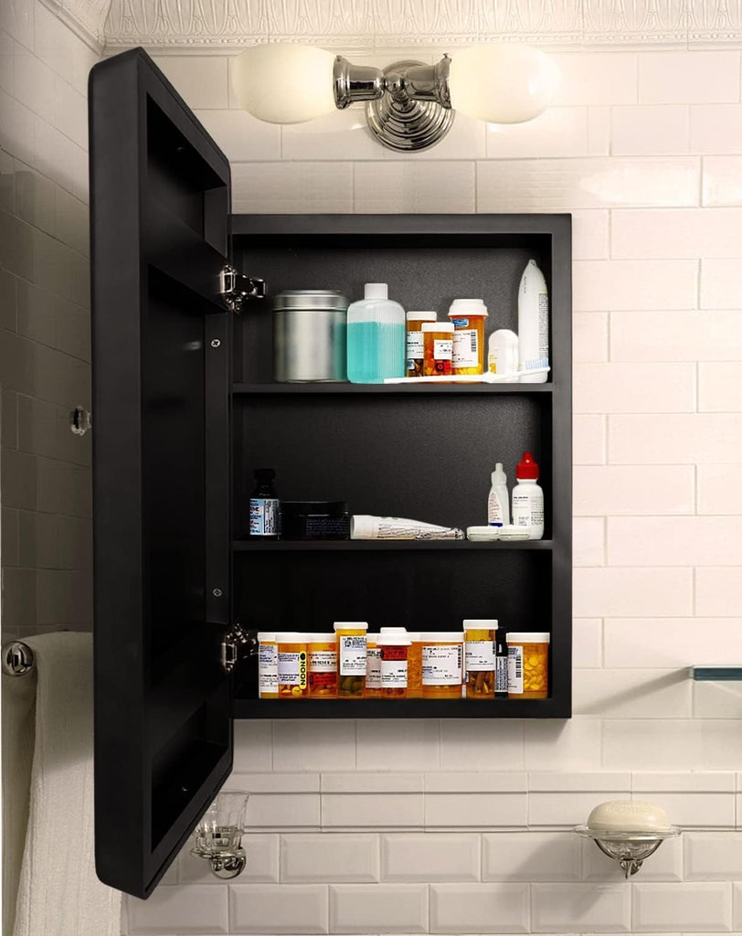24"x16" Recessed Wood Medicine Cabinet with Mirror - Wall-Mounted Wooden Bathroom Cabinet with Adjustable Storage
