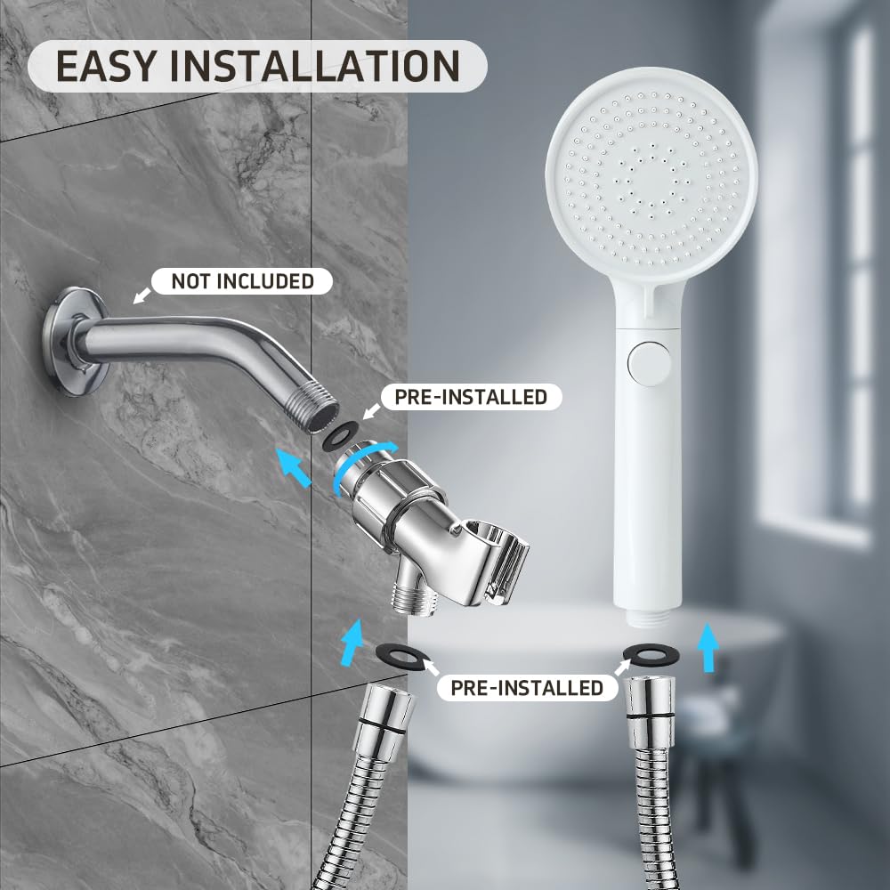 Shower Head with Handheld with ON/Off Switch 3 Modes, White