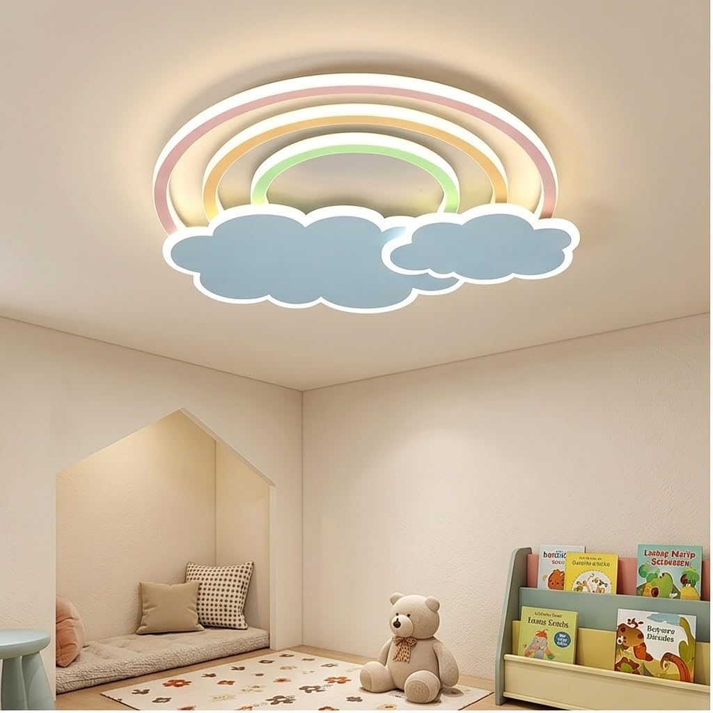 Modern Cloud Rainbow Flush Mount Ceiling Light for Kids Room Bedroom Nursery School Creative Blue Pink Acrylic Light