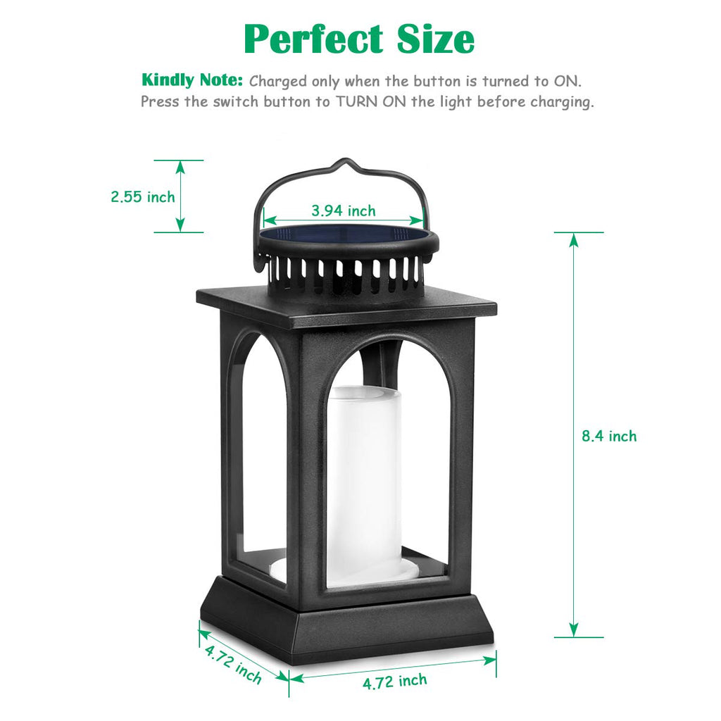 Flickering Flame Solar Lights Outdoor Metal Hanging Lantern, 2 Pack