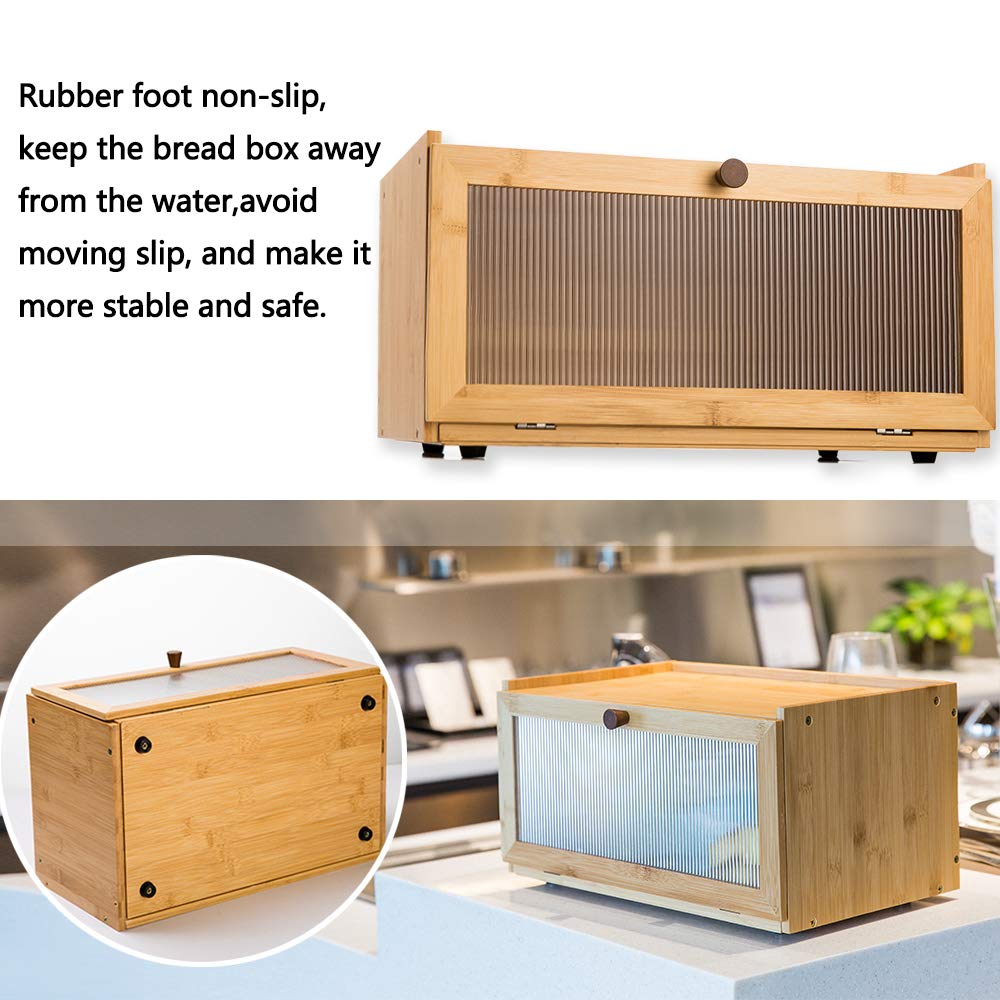 Bamboo Counter-Large Capacity Bread Storage Container Farmhouse with Window Bread Holder