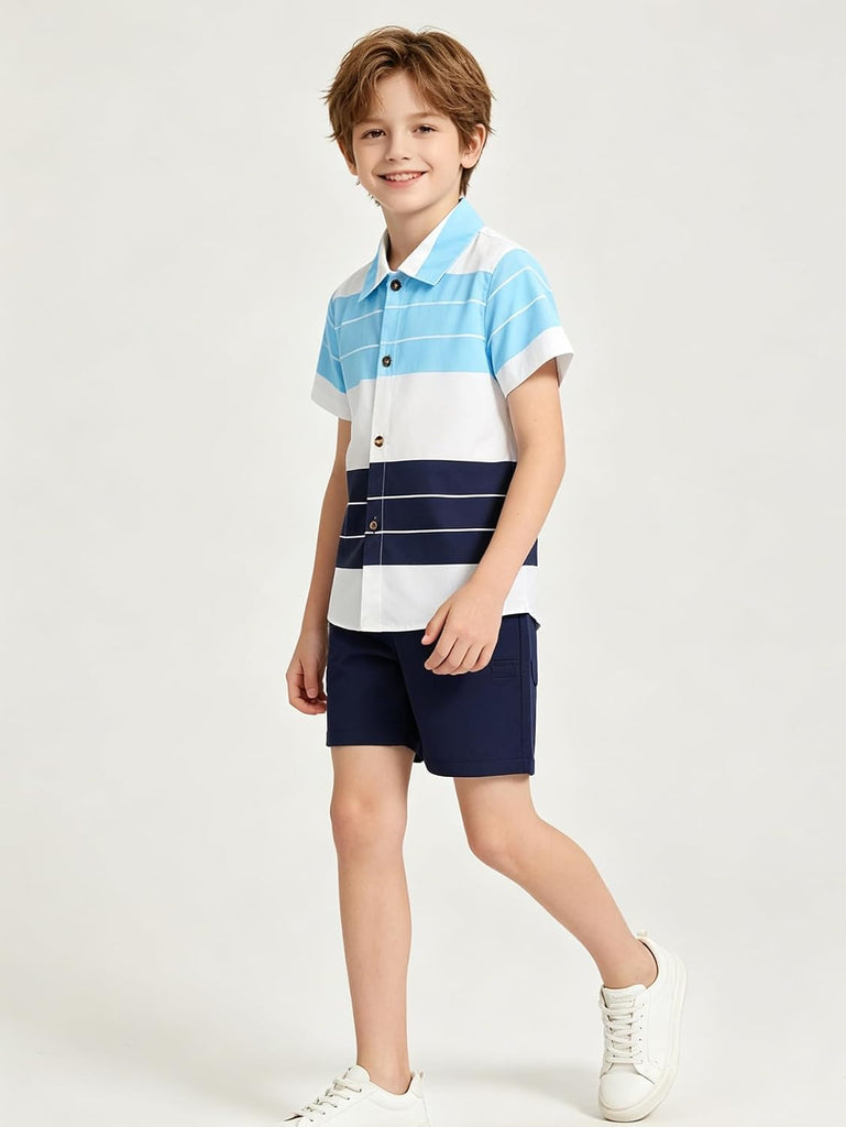 Boys Summer Clothes Short Sleeve Button Down Shirt and Shorts Sets