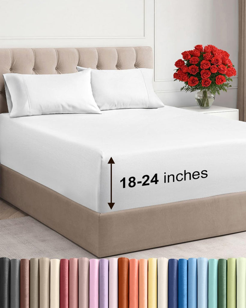 Extra Deep King Sheet Set - 4 Piece Breathable & Cooling Bed Sheets - Easily Fits 18 to 24 inch Mattress - Ultra
