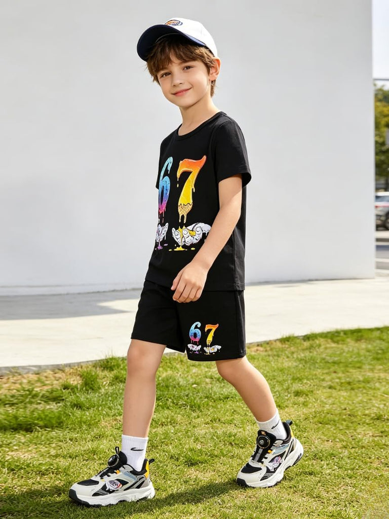 Toddler Boy Clothes Summer Outfit 2 Pieces Set Graphic T-Shirt Top + Shorts Clothing Set, Years