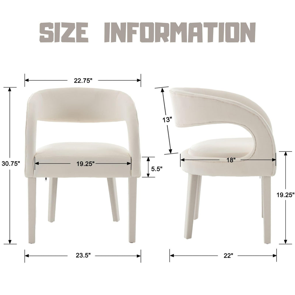 Upholstered Barrel Dining Chairs Set of 4, White Velvet Fabric
