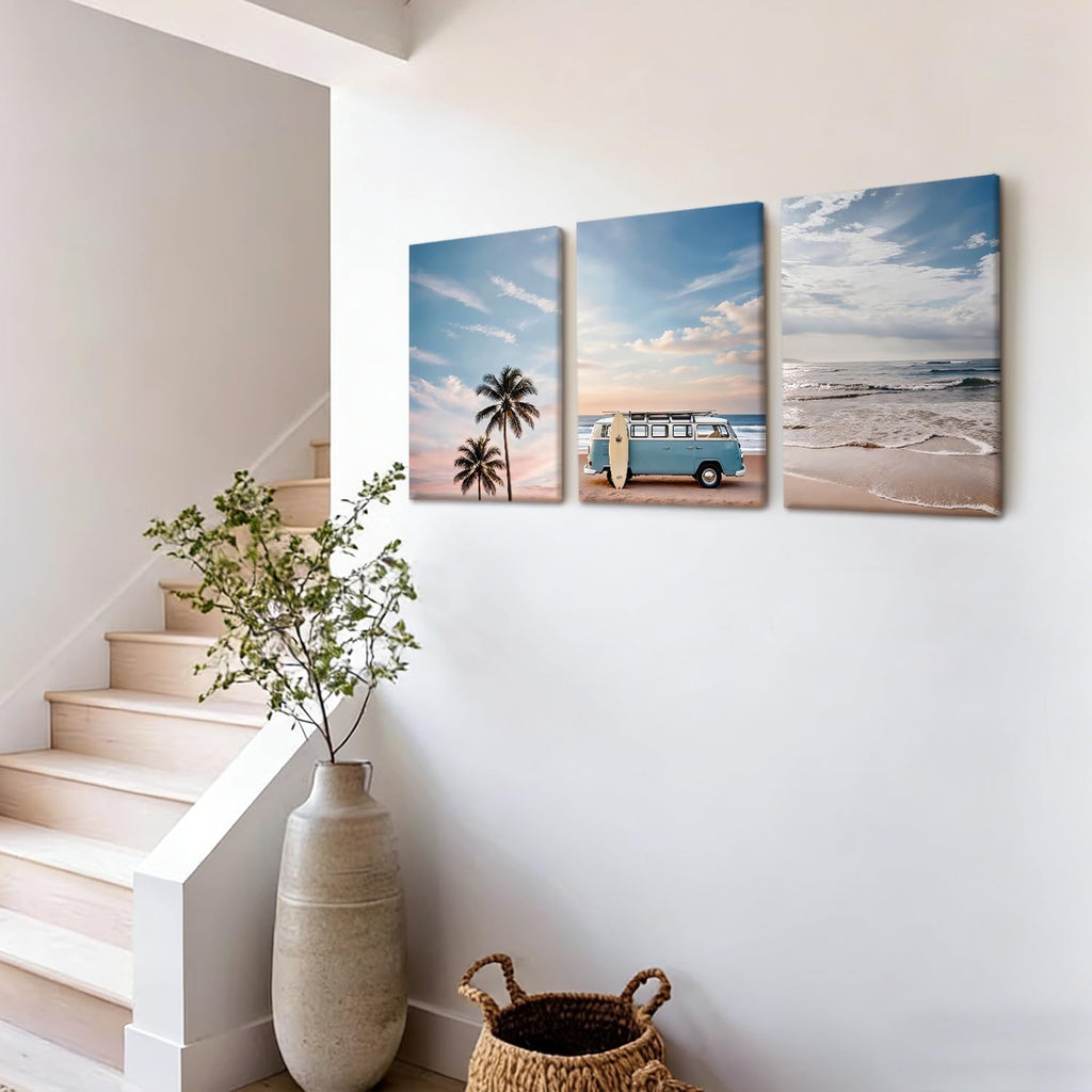 3 Pcs Boho Coastal Beach Wall Art Canvas Prints Ocean Decor 12x16In