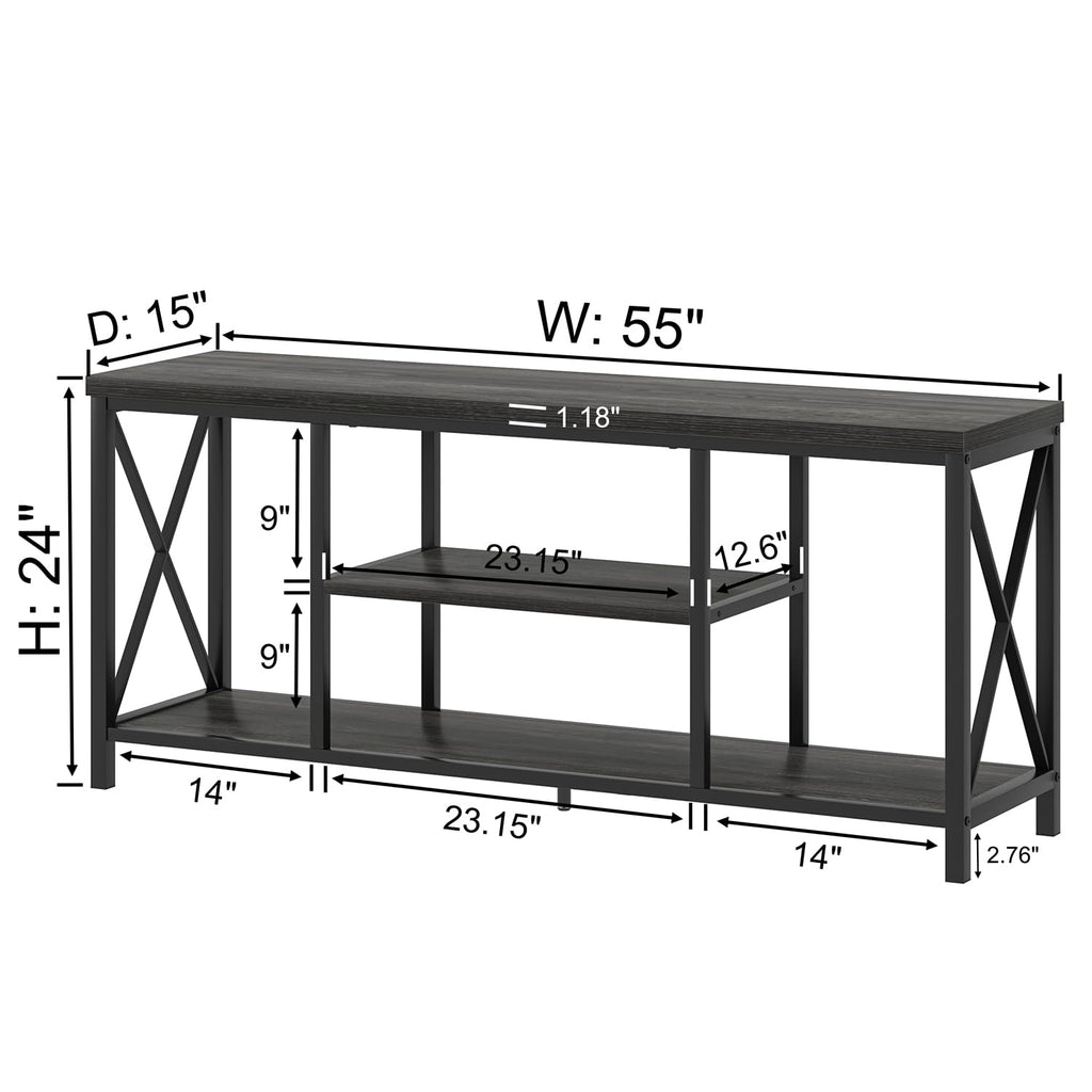 Modern TV Stand for TV up to 65 Inch, Rustic Wood Entertainment Center with Storage Shelves, Industrial Media TV