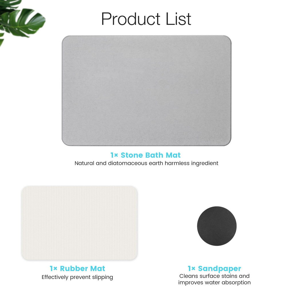 Premium Quick Dry Diatomite Stone Bath Mat, 23.6" x 15.4" Light Gray
