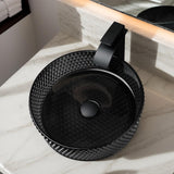 Black Crystal Bathroom Vessel Sink with Waterfall Faucet and Drain Combo,16 Inch Diamond Shaped Tempered Glass Sink