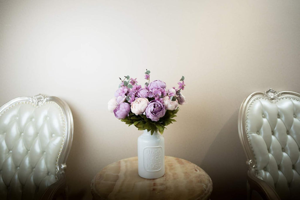 Large Artificial Peony Silk Flower Bouquets Arrangement Wedding Centerpieces (New Purple) - Set of 2