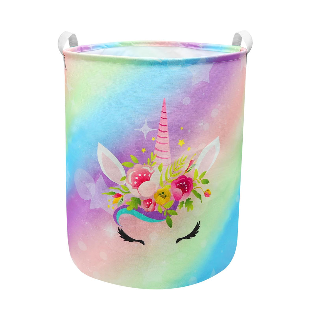 Unicorn Laundry Basket Hamper Large Sized Round Storage Basket Waterproof Bin Collapsible Laundry Basket for Room