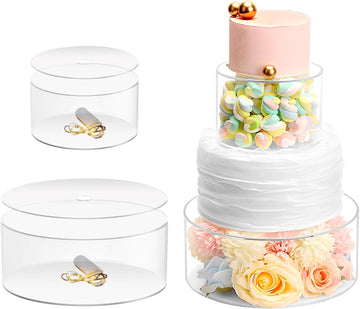 Acrylic Cake Stand with Lid Fillable Cake Stand Floating Clear Cake Stand Cake Riser Cake Tier Round Cake Stand - Set of 2