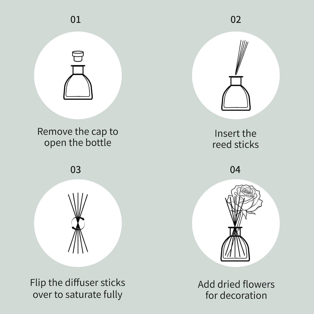 Reed Diffusers Set Flower Scented Diffuser for 140 Days, Flower Diffuser 250ml with Decorative Rose and Dried