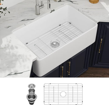 30 Farm Sink White - 30 x 20 x 9 Inch Farmhouse Kitchen Sink Flat Apron Front White Ceramic Porcelain Fireclay Single