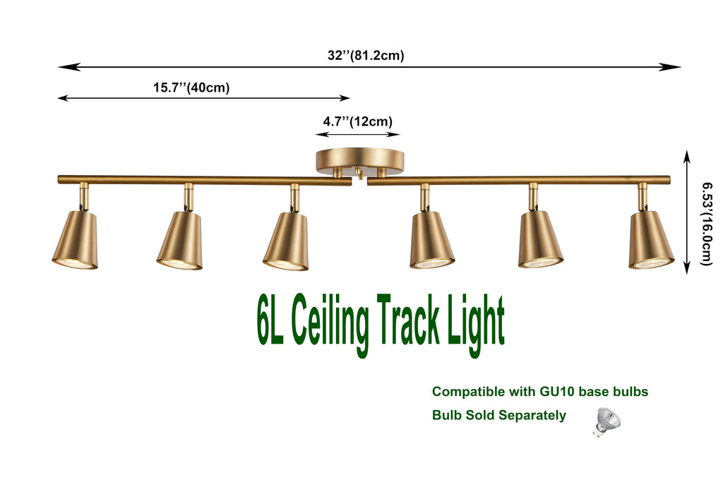 6 Light Track Lighting Kit, Matte Brass Finish Foldable and Adjustable with Modern Ceiling Spotlight,Living,Bed Room