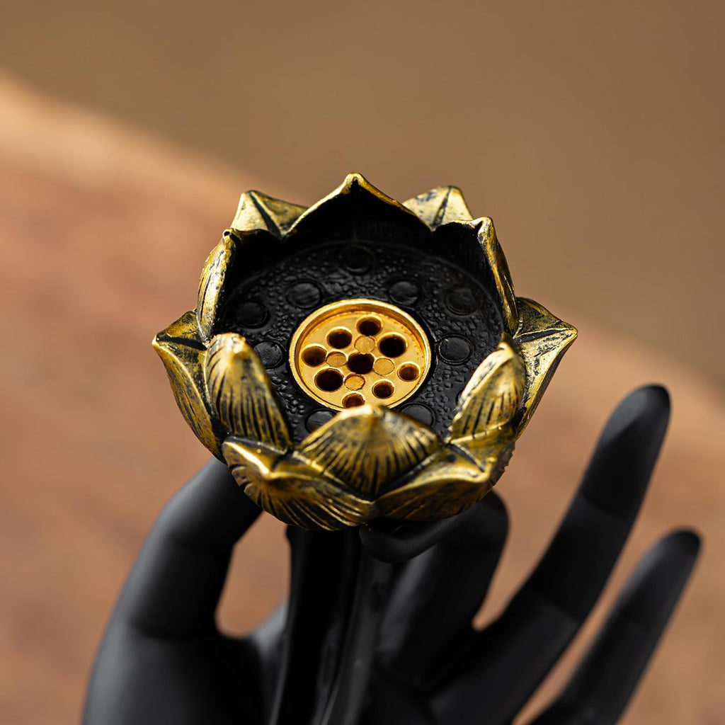 7.9 inch Resin Buddha Hand Backflow Incense Burner with Lotus