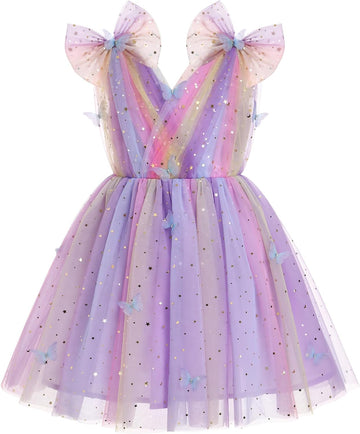 Toddler Kids Girls Butterfly Dress Sparkle Sequins Tulle Wedding Formal Birthday Dresses 2