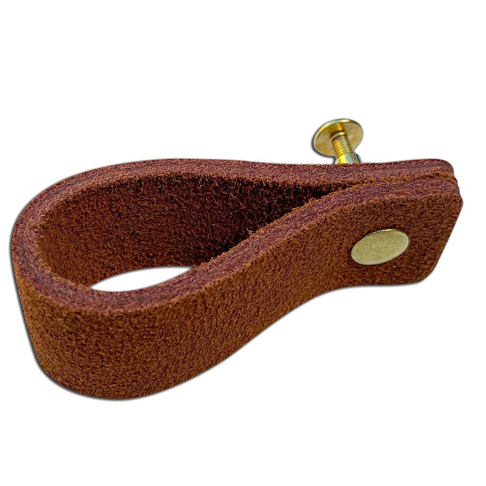 Leather Drawer Pulls - Suede - Cognac - 6 pcs - 6-1/2 x 1 '' - Leather Handle - Leather Dresser Pulls - Cabinet knobs