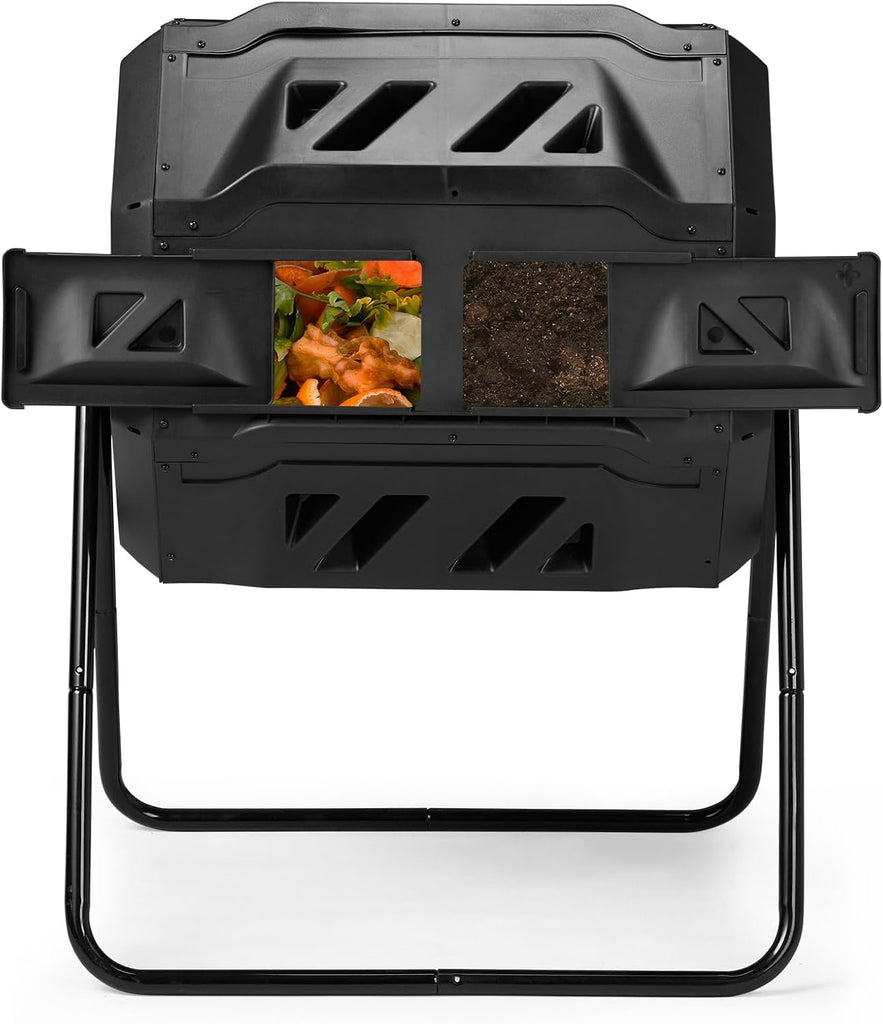42 Gallon Outdoor Compost Tumbler Dual Chamber, Rotating Batch Compost Bin with 360° Tumbling Design, Heavy Duty