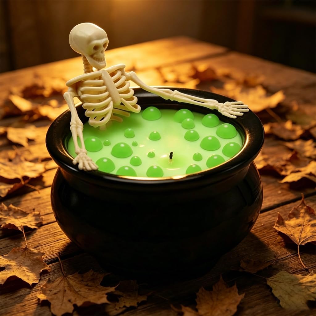 Halloween Shelf Candle Accent with Figure Top and Ceramic Vessel
