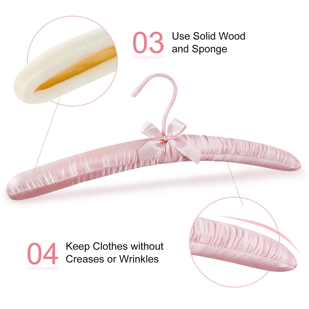 Satin Padded Hangers for Women Clothing 17-inch 10 Pack Pink