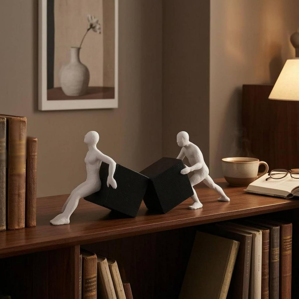Abstract Figure Bookend Modern Sculptural Resin Decorative Piece Providing Structure for Novels Textbooks Magazines