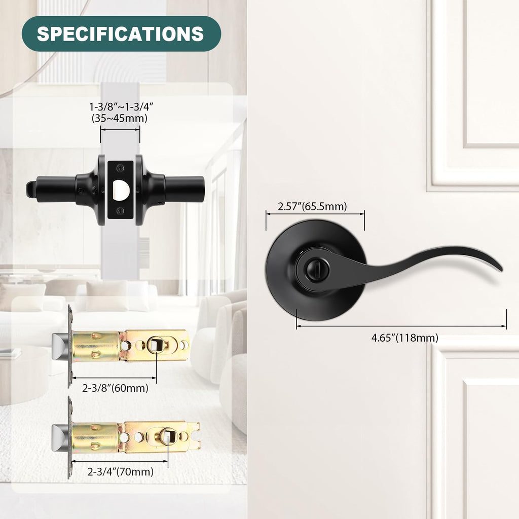 6 Pack Privacy Door Levers Interior Door Handles Black Lever Handles Keyless Modern Wave Levers