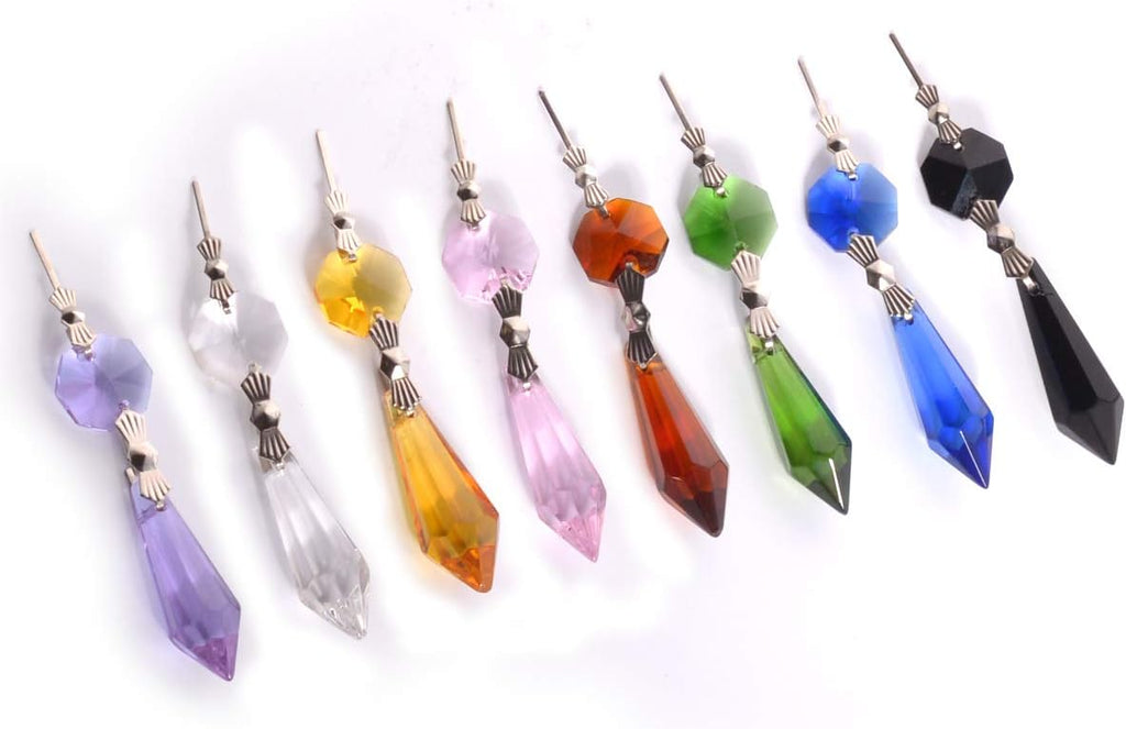 20pcs Red Crystal Chandelier Icicle Prisms Lamp Candelabra Replacement Parts with Octagon Beads