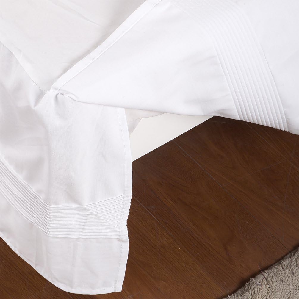 Bed Skirt with Stitch on White Dust Ruffle with Split Corner, Durable Elegant Luxury Queen 14-inch Drop