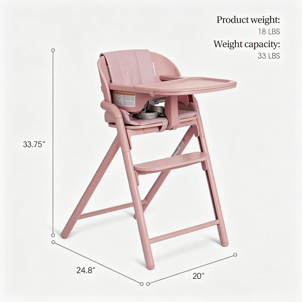 Step and Savor Convertible Wooden Baby High Chair-Rose Petal | Beech Wood Seat, 5-Position Height Adjust, Double