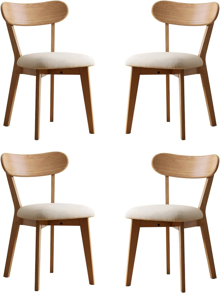 100% Solid Oak Dining Chairs, Mid Century Modern Dining Chair with Curved Backrest, Fabric Upholstered Dining Chairs
