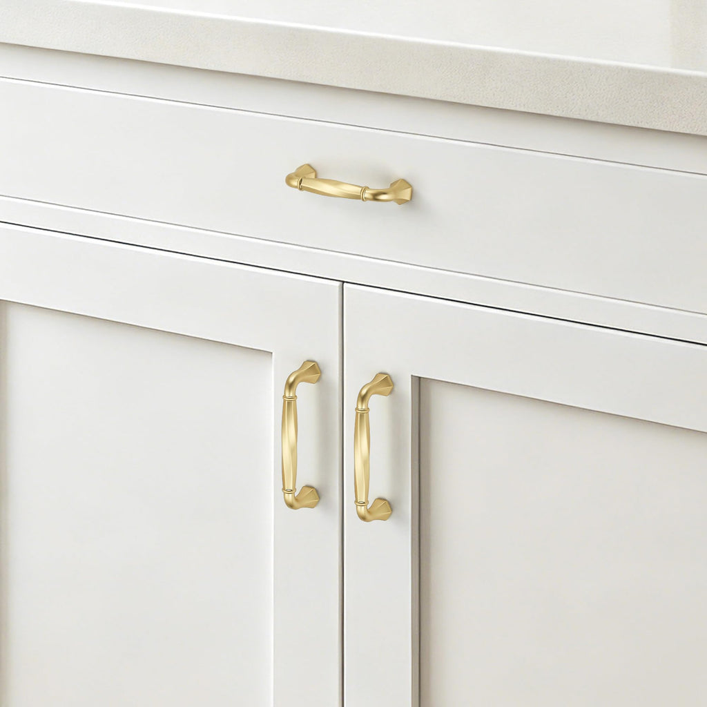 Brushed Gold Zinc Alloy Cabinet Handles,3-3/4" Pulls,5 Pack
