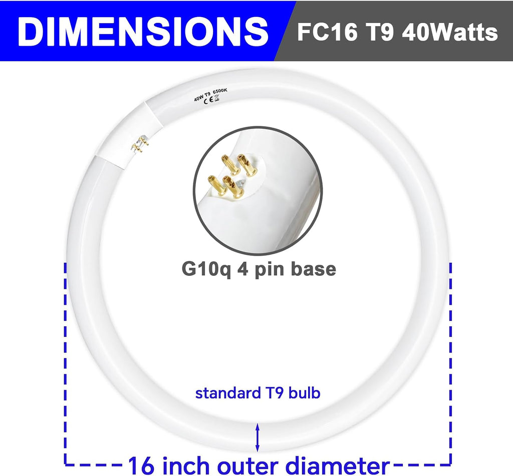40 Watt and FC12T9 32W Set 6500K, 16 inch T9 40W Circline Light Bulbs, 12 inch 32W Circular Fluorescent Round