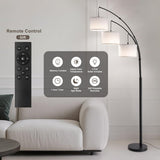 Floor lamp with Remote, 3 Light Arc Floor Lamps, 2400LM Tall Standing Floor Lamps with White Shades