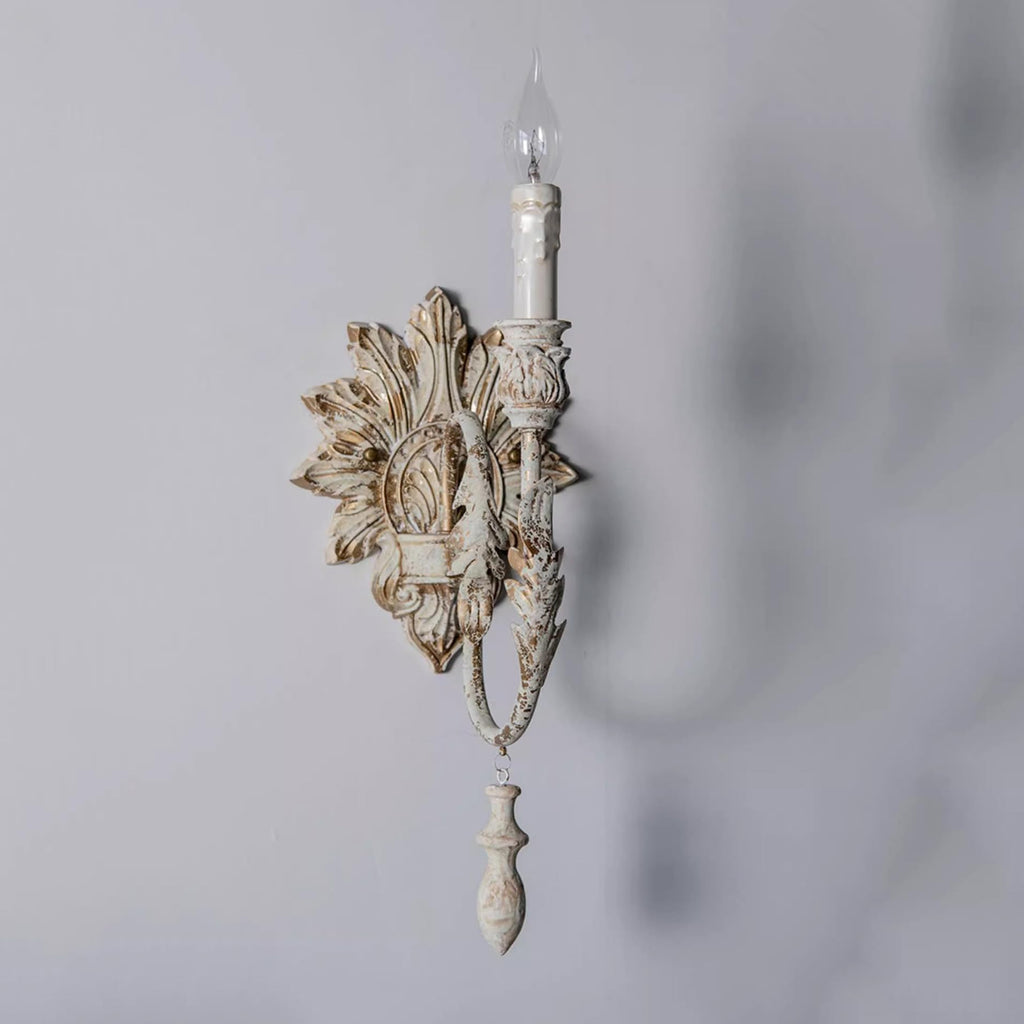 French Country Rustic Wall Sconce - Distressed White 2-Light Candle Holder, Vintage Art Deco Fixture