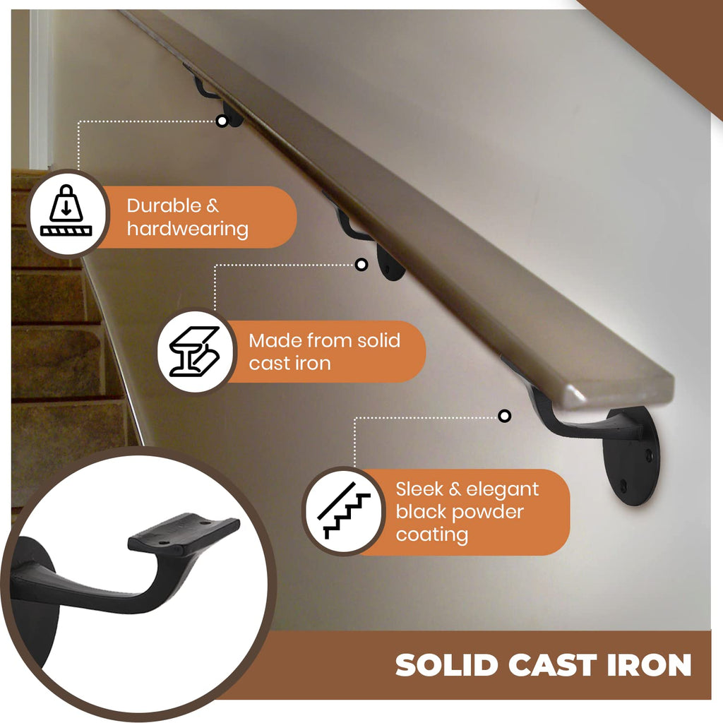 Cast Iron Handrail Brackets, Set of 8, Heavy Duty, Black Powder Coat