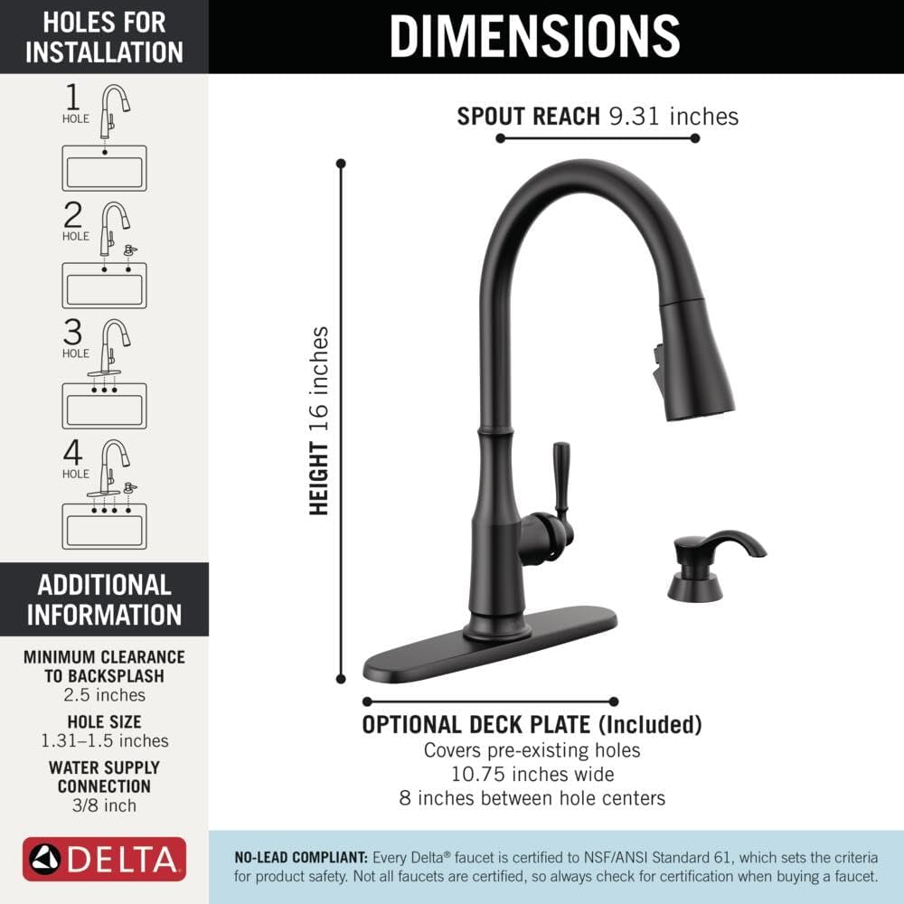 Capertee Matte Black Kitchen Faucet with Pull Down Sprayer and Soap Dispenser, Modern Single Hole Kitchen Sink