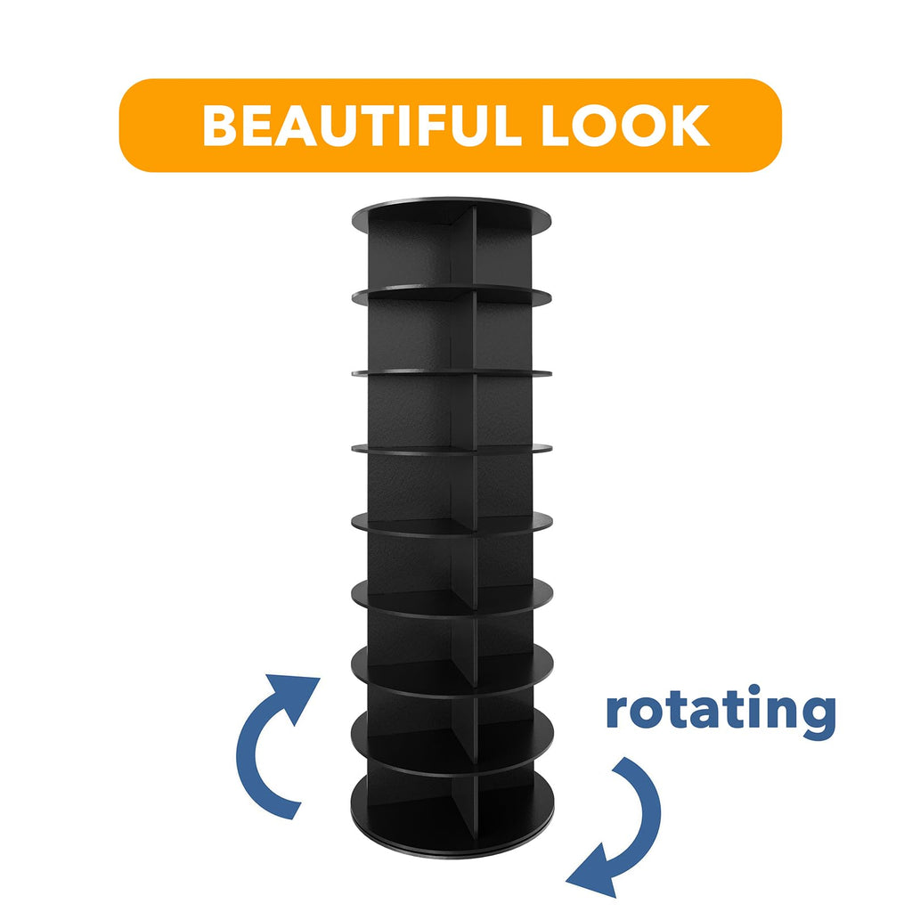 8 Tier Rotating Shoe Rack Tower, Spinning Shoe Display Lazy Susan, Revolving 360 Shoe Rack Storage Round Carousel