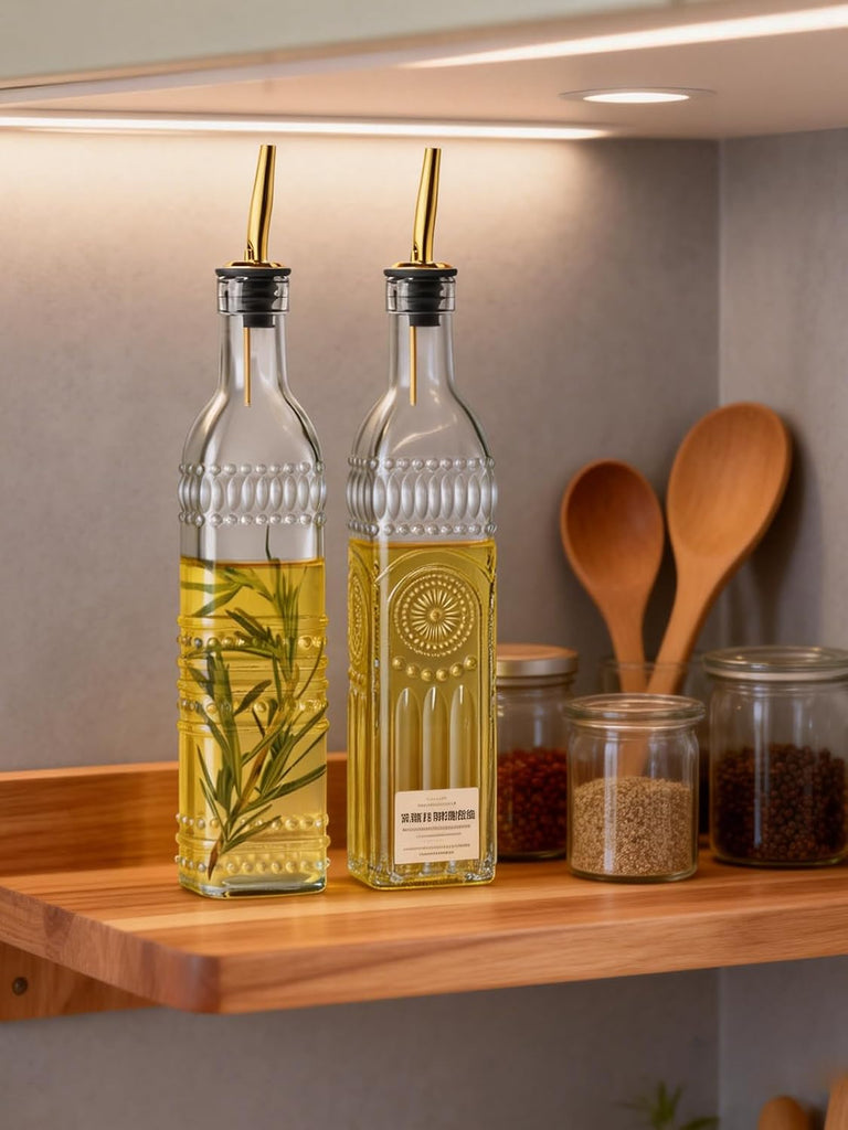 Olive Oil Dispenser Bottle,17oz Clear Glass Cooking Oil and Vinegar Dispenser Set, Coffee Syrup Dispenser - Set of 2