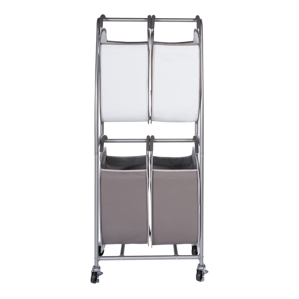 2 Tier Vertical Rolling Laundry Cart - Rolling Storage Cart On Wheels With 4 x Tote Hampers For Laundry, Towels