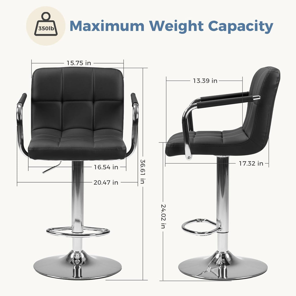 Swivel Bar Stools Set of 4, PU Leather Upholstered Bar Chairs with Back & Armrests, Adjustable Counter Height Stools