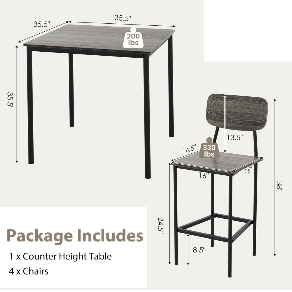 Counter Height Dining Table Set, Bar Table and Chairs, Pub Table and Chairs Set of 4, Space-Saving Dinette Set for