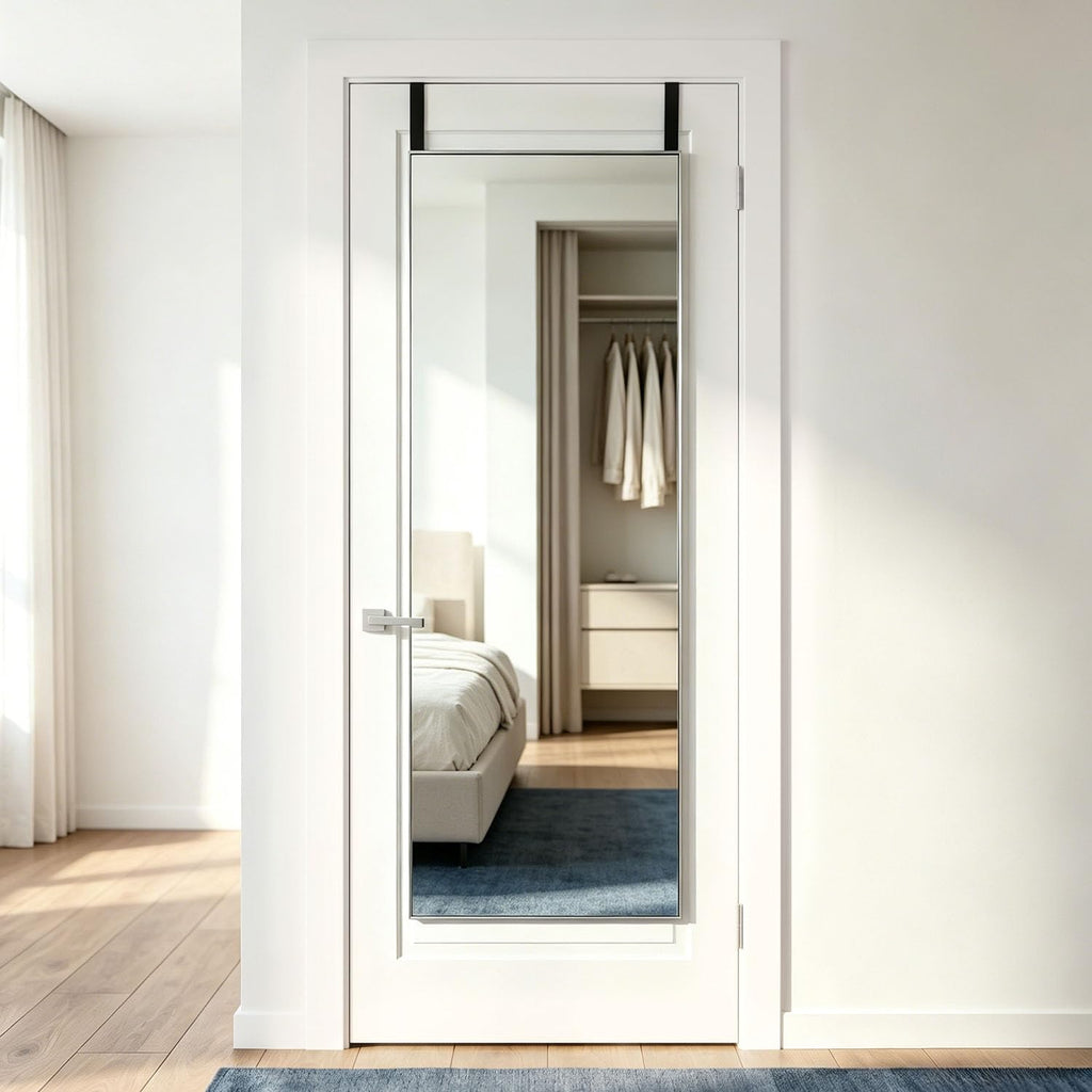 48" x 14" Over The Door Mirror, Silver Full Length Hanging Mirror