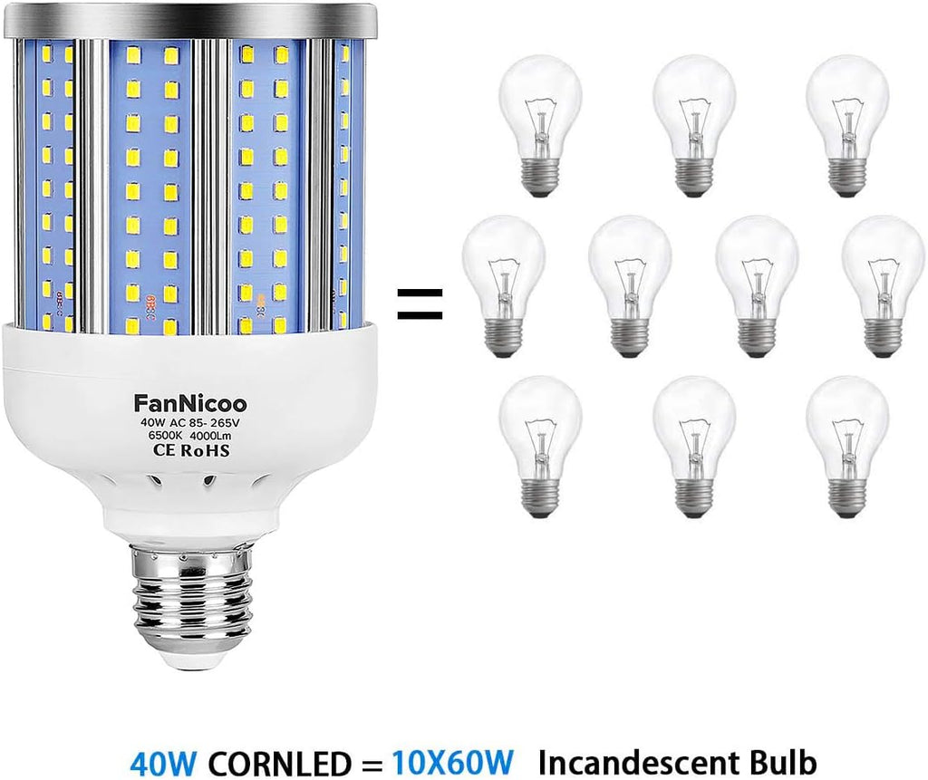 2 Pack 280W Equivalent LED Corn Light Bulb, 4000 Lumen 6500K Cool White Daylight 40W LED Corn Lamp,E26/E27 Medium