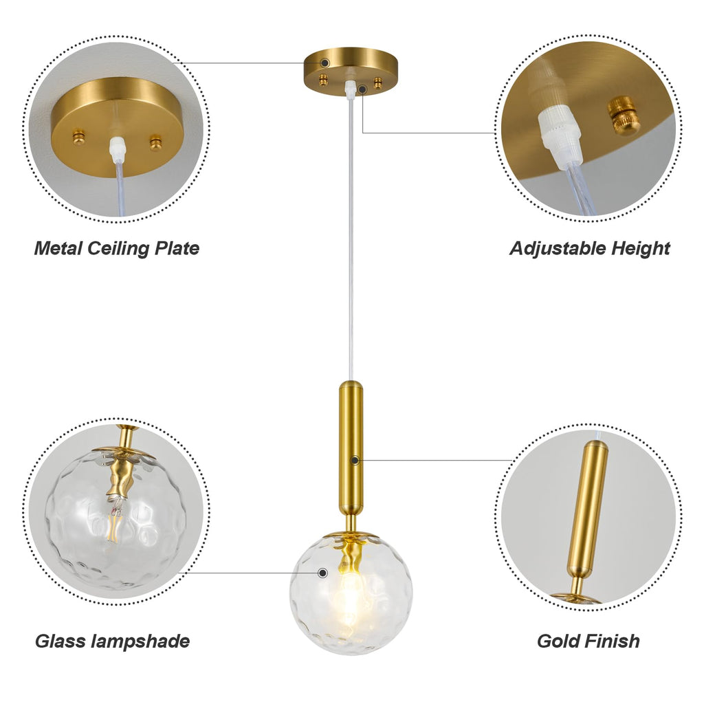 Modern Gold Pendant Light Hanging Fixture Light Island Mid Century with Globe Pendant Light Clear Glass Pendant