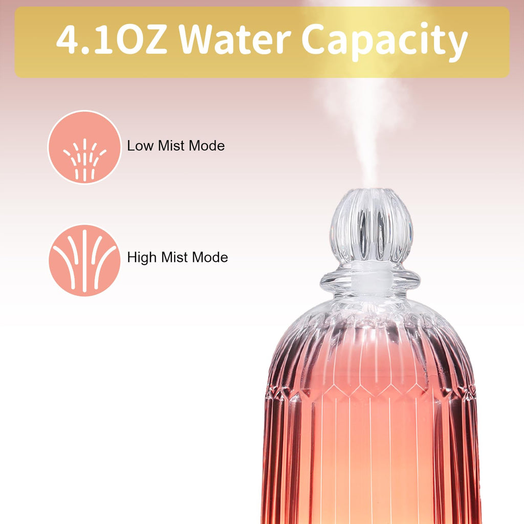 Glass Essential Oil Diffuser, Small Cool Mist Humidifier Glass Cover & Plastic Reservoir with 7 Color LED Lights