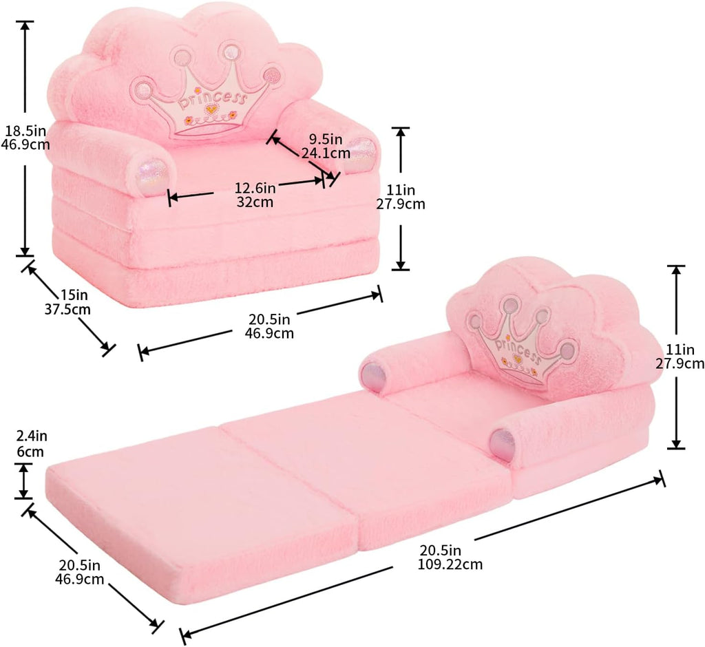 Toddler Chair Comfy, Foldable Princess Couch for Girl, Pink