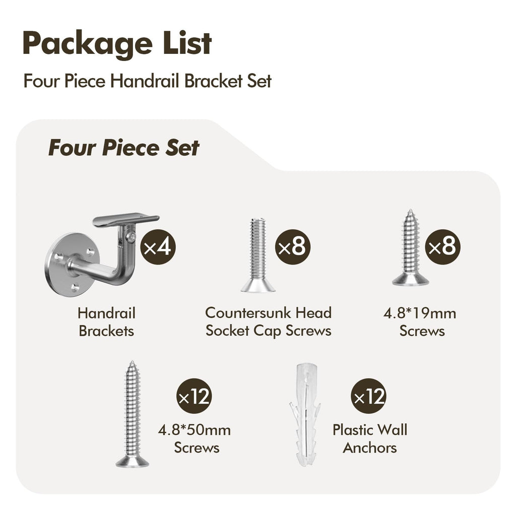 Handrail Stair Brackets 4 Pack, 316 Stainless Steel 180° Rotating Heavy Duty Hardware for 1-11/16 inch (42.4mm) Pipe
