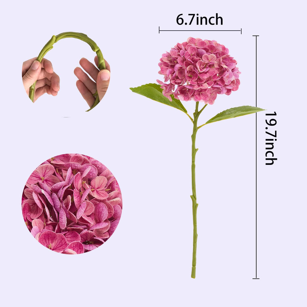 20" Real Touch Hydrangea Artificial Flowers, Rose Red, 4PCS