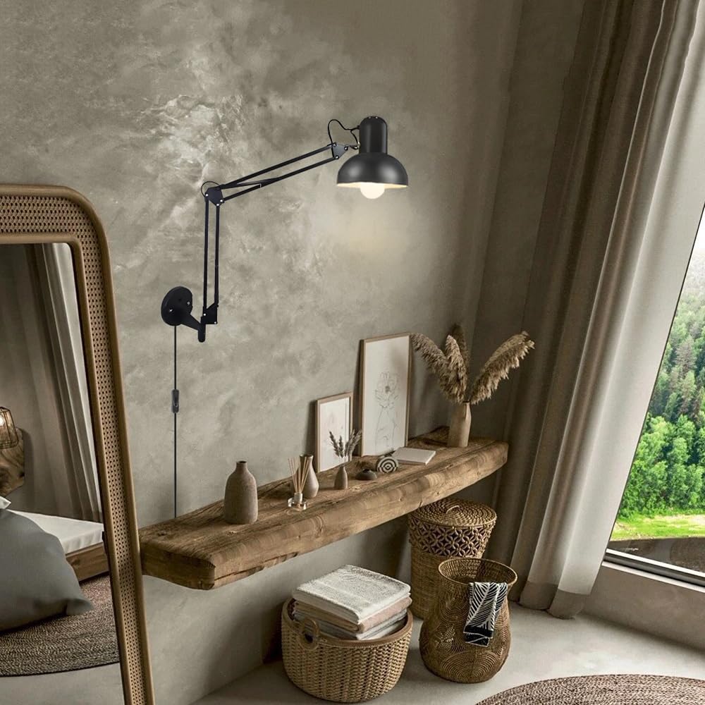 Black Industrial Swing Arm Wall Light Nordic Adjustable Long Arm Wall Sconces Lamp Metal Double-arms Folding